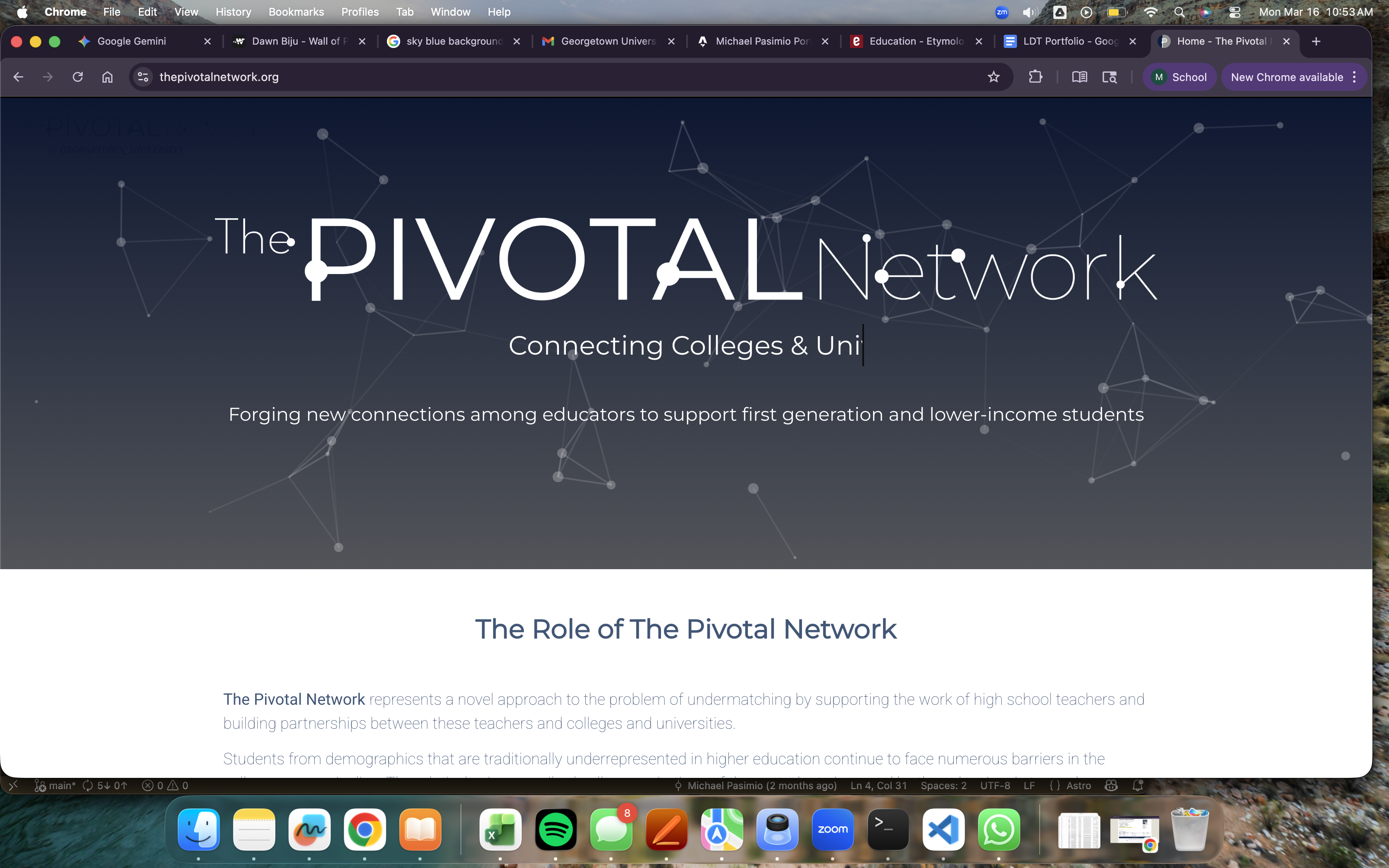 a screenshot of a website hero section with geometric nodes and patterns